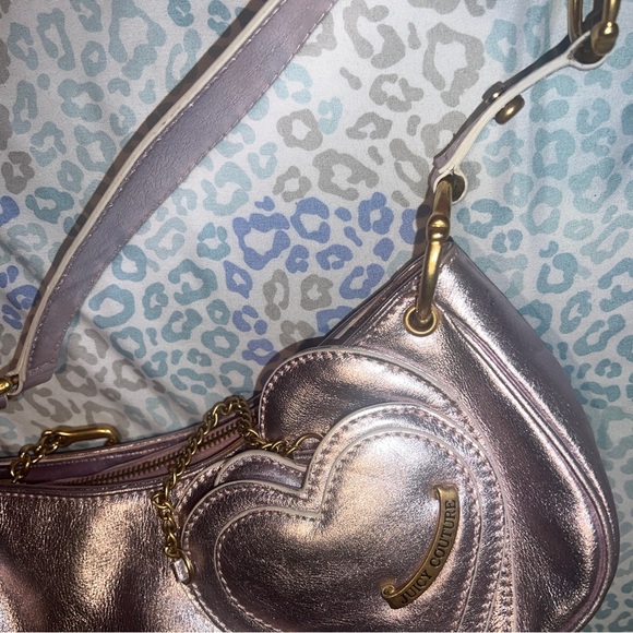 Vintage Pink Silver Juicy Couture Purse Y2K Shoulder Bag Handbag Satchel Heart - Picture 4 of 12